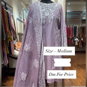 Lavender Embroidered Dress with White Detailing Indian suit Pakistan